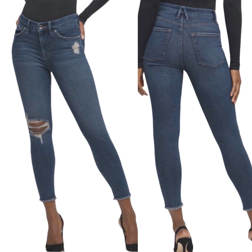 GOOD AMERICAN Good Legs Crop Fray Hem Jeans!